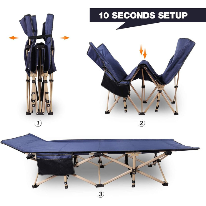 Розкладне ліжко для кемпінгу CampMax: міцне, XXL, 190 x 71 x 38 см, для відпочинку на природі, блакитне