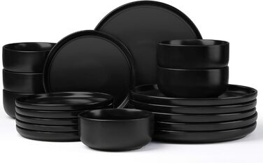 Набір посуду Joyfair на 6 осіб, 18 предметів: тарілки, миски, десертні тарілки, чорний колір, кераміка, для посудомийної машини та мікрохвильової печі