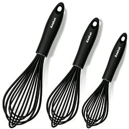 Набір силіконових вінчиків Aneaat (3 шт.) з нержавіючою сталлю – для антипригарного посуду, збивання, змішування. Розміри: 21 см, 26 см, 30 см