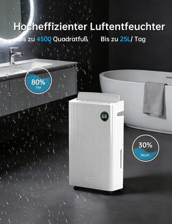 Електричний осушувач повітря 20L для підвалу та кімнат, тиха робота 39dB, таймер, шланг 1м, гарантія 10 років