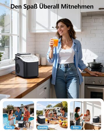 Машина для приготування льоду Eiswürfelmaschine Klein: портативна, 12 кг/24 год, 8 кубиків за 6 хв, 2 розміри, самоочищення для дому, кухні, кемпінгу, вечірки, RV