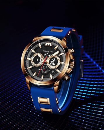 Чоловічий годинник MEGALITH Chronograph: аналоговий, водонепроникний, з датою, свідодіодом, кварцовий годинник. Ідеальний подарунок для спортивних чоловіків (B2-блакитний)