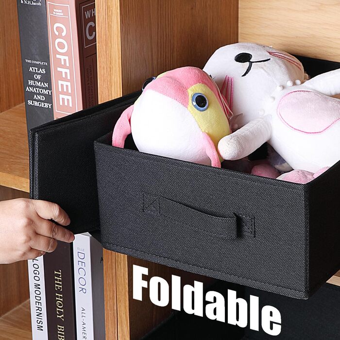 OVAKIA Folding Storage Boxes Fabric, Closet Drawer Organizer Storage System for Wardrobe Clothes, Underwear, etc., 4-Piece Set, Beige (Black)