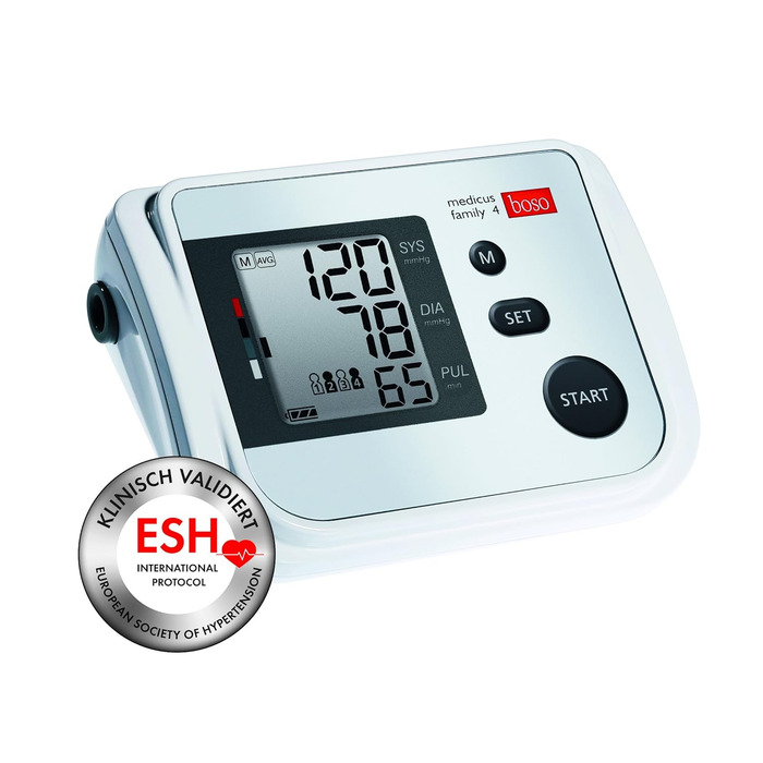 Тонометр boso medicus family 4 – для партнерів та сімей, 4 пам'яті, великий дисплей, виявлення аритмії, універсальна манжета (22–42 см)