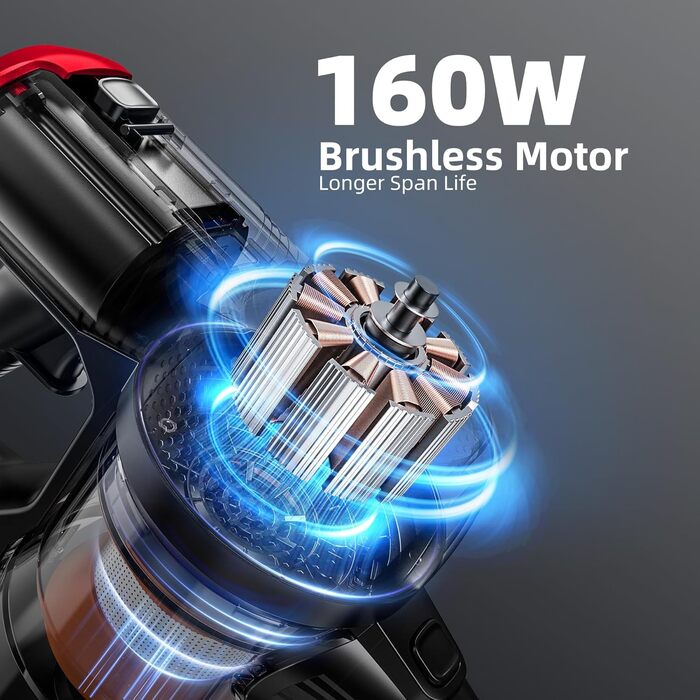 VEGREM Бездротовий акумуляторний пилосос 25Kpa з LED-підсвіткою та 2 режимами потужності, до 40 хвилин роботи