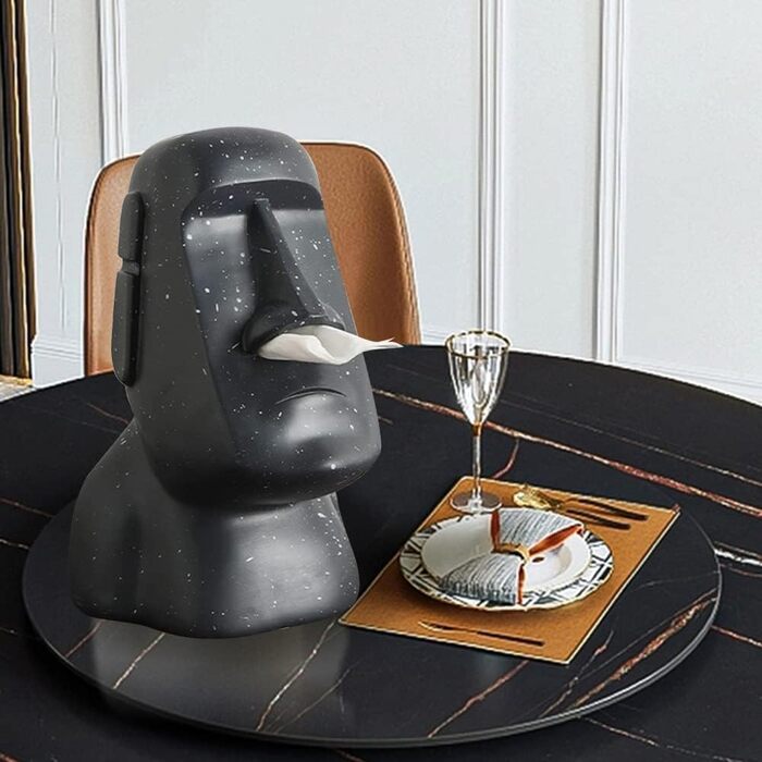 BA Moai Tissue Box, Easter Island Tissue Holder, Moai Cosmetics Box for Kitchen Living Room Bedroom - 25x16.5x18cm
