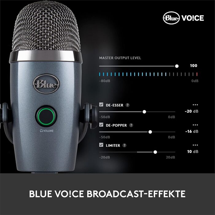 Blue Yeti Nano – Преміум USB-мікрофон для запису, стрімінгу, геймінгу та подкастів (PC/Mac). З Blue VO!CE, кардіоїдна та всеспрямована характеристика, чорний