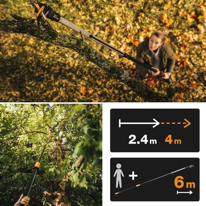 Телескопічний сучкоріз Fiskars UPX86 для свіжих гілок, антиадгезійне покриття, сталева лезо, алюмінієва ручка, 2,4–4 м, чорний/помаранчевий