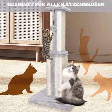 Kratzbaum, 31.5 inches (80cm) tall Scratching Post, Cat Tree, Scratching Log for Medium and Small Cats, Natural Sisal Scratching Post with Interactive Plush Ball, Beige