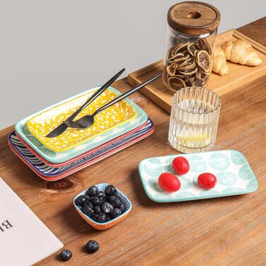 Набір тарілок Selamica Servierplatte, 6 шт. Прямокутні тарілки для закусок, десертів, суші, фруктів, 18 × 10.5 см, різні кольори