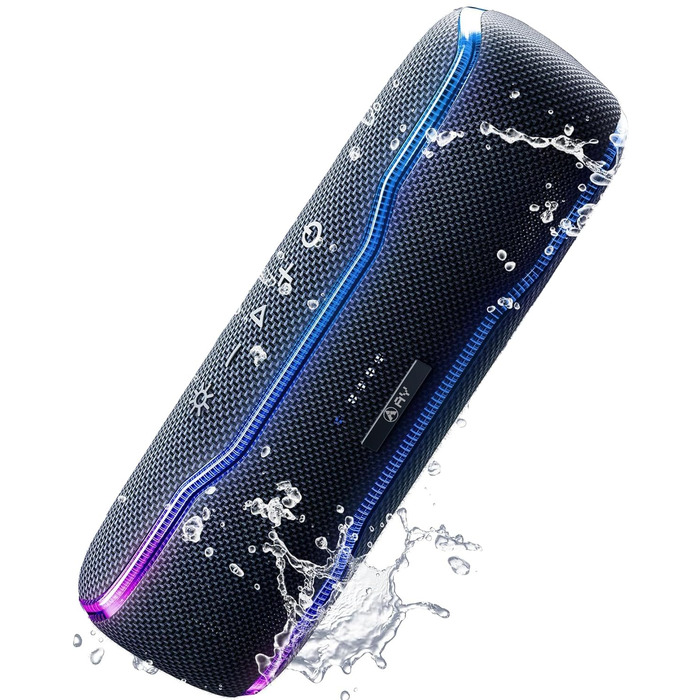Bluetooth колонка AY з підсвіткою, водонепроникна IPX7, стереозвук, мікрофон, 24 год роботи, чорна