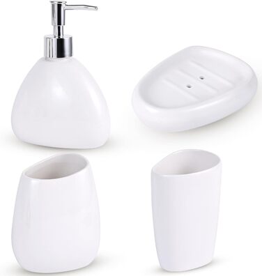 XYQXYQ Elegant 4-Piece Galvanized Ceramic Bathroom Set, featuring a lotion dispenser, mouth rinse cup, soap dish, and toothbrush holder, modern bathroom decoration set (white)