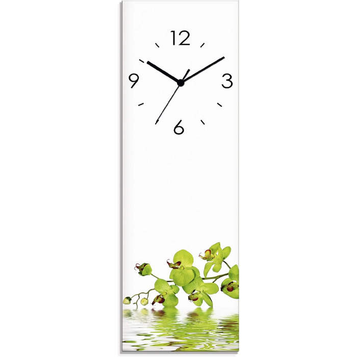 ARTLAND Wall Decor Wall Clock No Ticking Sound Glass 20x60 cm Rectangular Silent Natural Design Zen Spa Stones Asian Modern T6CD (Green Orchid, Radio Clock)