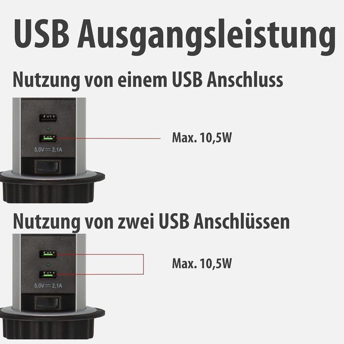 Вбудований мережевий фільтр Brennenstuhl Tower Power, висувна настільна розетка 2м, алюміній/чорний (3 розетки + USB)