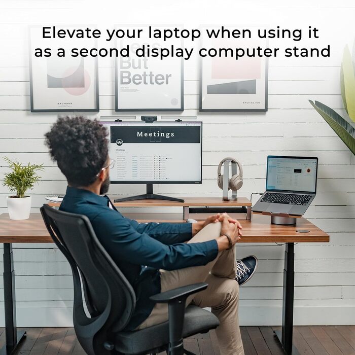 Підставка для ноутбука HumanCentric на стіл, сіра, алюміній, сумісна з MacBook, ергономічна, чорний горіх, дерево
