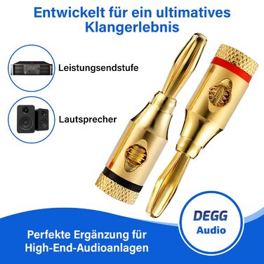 Позолочені роз'єми-банани DEGG для акустичних кабелів, Hi-Fi конектори 4мм для колонок, підсилювачів та ресиверів, 4 шт.