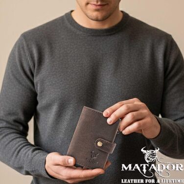 Гаманець Matador Slim Miami з RFID захистом, шкіряний, коричневий - мінімалістичний портмоне для чоловіків з поп-ап механізмом та відділенням для монет