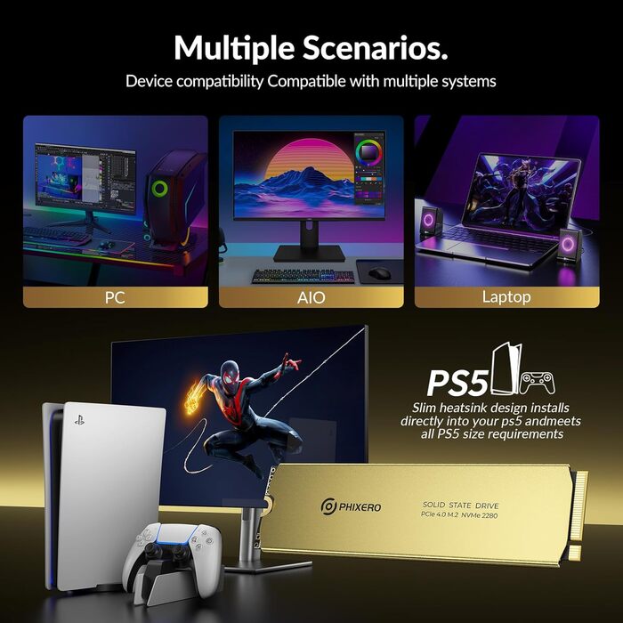 SSD Phixero P7000Pro 1TB M.2 NVMe PCIe Gen4x4 - 7000 МБ/с | Для PS5, геймінгу та редагування відео