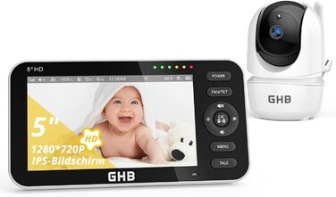 Дитячий відеоняня GHB з камерою, 5-дюймовий IPS-дисплей 720P HD, VOX, двосторонній зв'язок, нічне бачення, датчик температури, модель 2023