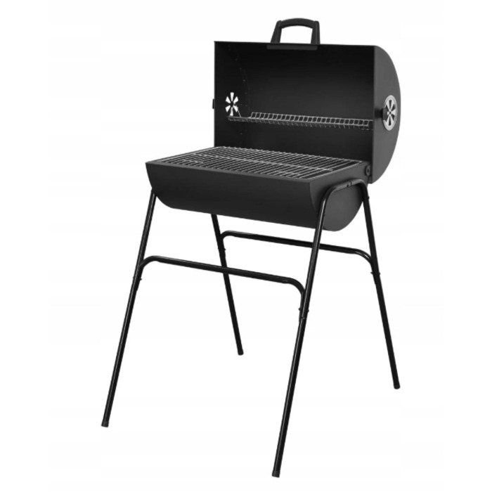 Великий садовий вугільний гриль-бочка Grill Meister з кришкою та робочим столом