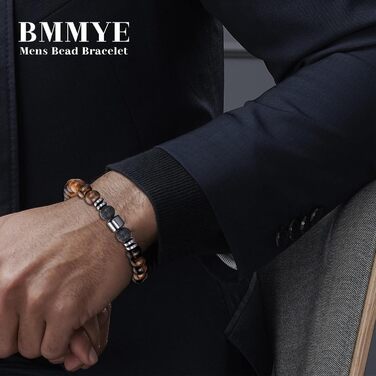 Чоловічий браслет з натурального каміння BMMYE: лава та тигрове око, 8 мм, 2-4 шт.