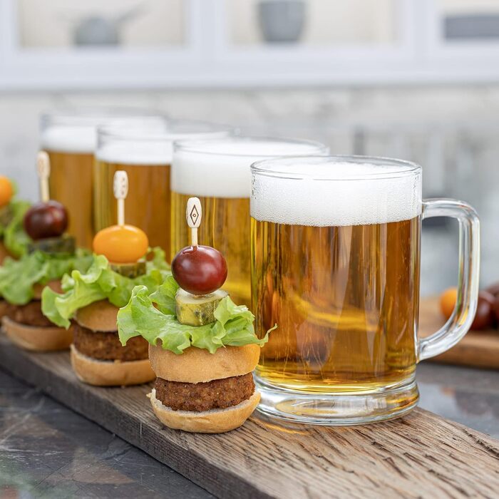 TREND FOR HOME Beer Stein Set of 6, 0.5 Liter with Comfortable Handle, Glass Mug 0.5 Liter Beer Glass, Beer Stein, Beer Glasses 0.5 Beer Mug, Beer Maßkrug Glass Beer Steins Maßkrug Transparent | Ulf
