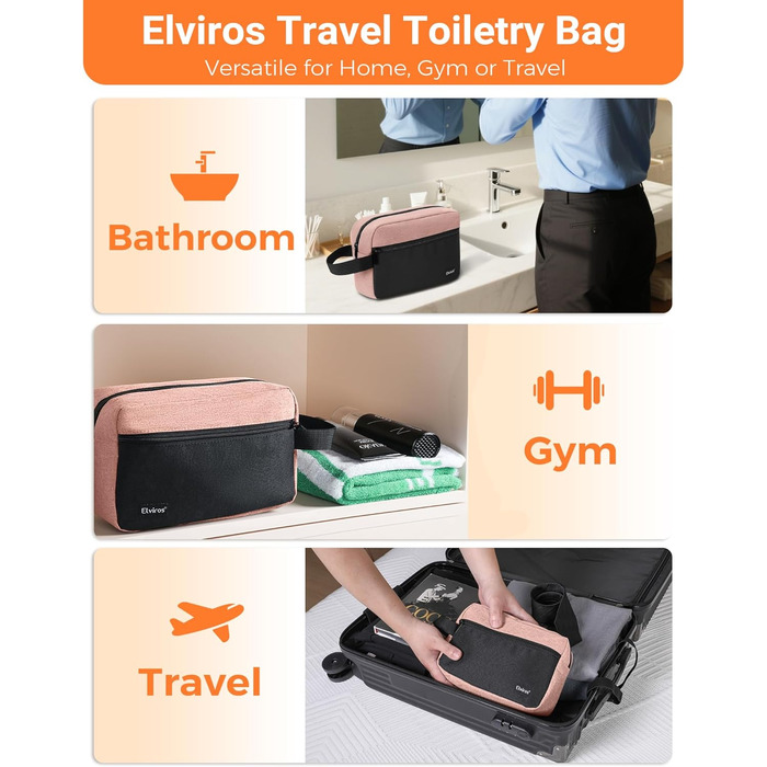Чоловіча дорожня туалетна сумка, водонепроникна, з кишенею для бритви та ручкою, органайзер для косметики, для спортзалу, душу, ванної кімнати, подарунок для чоловіків, чорно-сіра (чорний & рожевий)