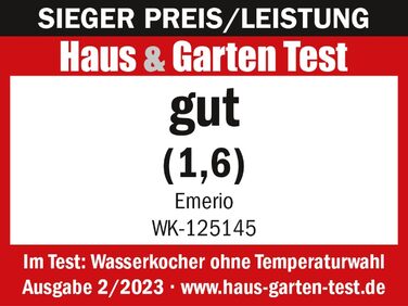Електричний чайник EMERIO з об'ємом 1.7 л, 2200 Вт, синя LED-підсвітка, 360° підставка, скло Borosilikat, без BPA, WK-119988.7