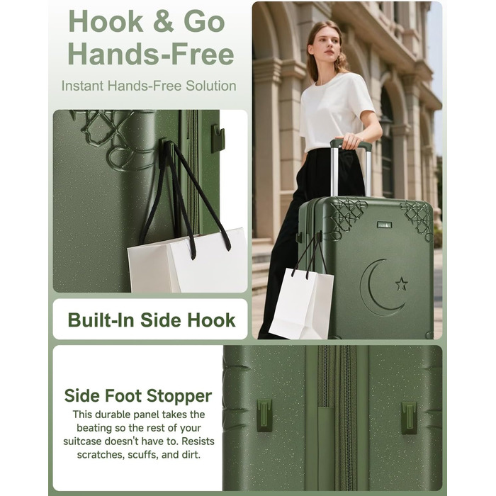Набір валіз Sea Choice: 3 валізи з жорстким корпусом, розширювані, з 4 колесами, легкі, з TSA замком (зелений, ручна поклажа 20 дюймів)