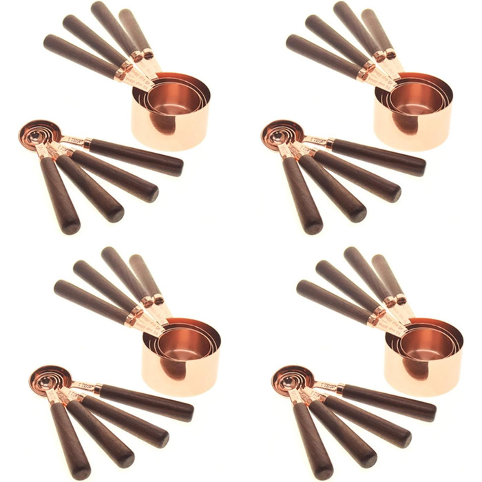 32 x Measuring Cup Set Wooden Handle Stainless Steel Coated Copper Metal Measuring Spoons Baking Kit