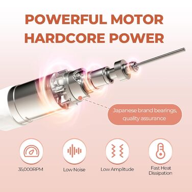 Nagelfräser JCMaster Profi: Електрична шліфувальна машинка для нігтів з педаллю, 35000 об/хв, 6 біт, сенсорне керування (Рожевий)