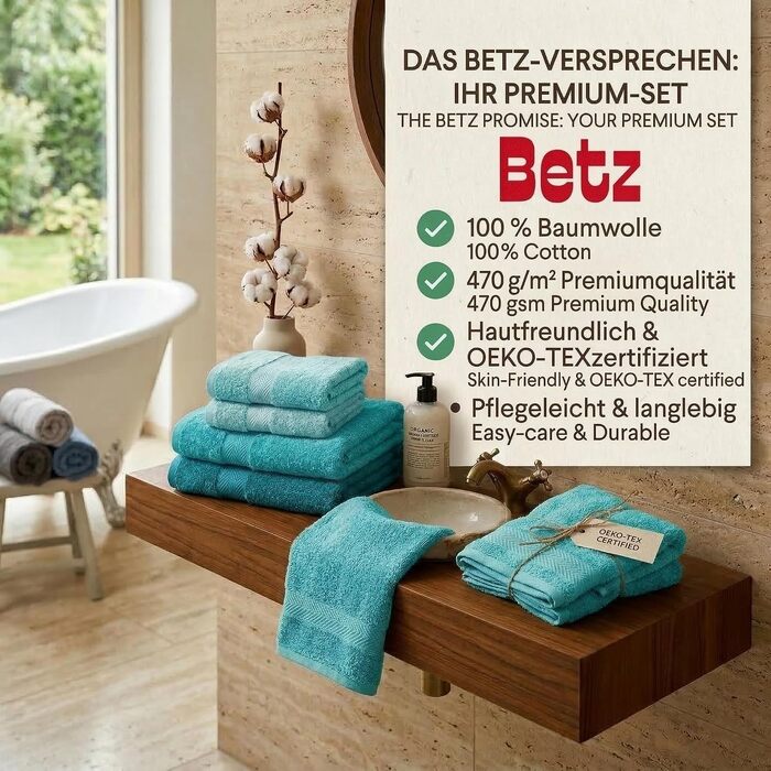 Набір білих рушників Betz Premium з 10 предметів, 100% бавовна, бірюзовий (4 рушники 50x100 см, 2 банні 70x140 см, 2 гостьові 30x50 см, 2 рукавички)
