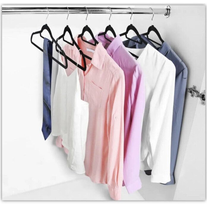 50 шт. Чорні велюрові вішалки для одягу з нековзким покриттям, для костюмів та краваток, з поворотним механізмом 360°, сріблясті