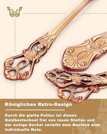 Набір столових приборів Retro на 6 осіб з нержавіючої сталі (рожеве золото, 24 предмети) - вишуканий сервіз в античному бароковому стилі: виделки, ложки, ножі