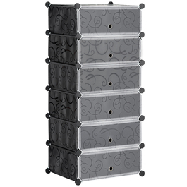 HOMCOM Shoe Rack Storage Box DIY Stackable Shelf for 6 Pairs of Shoes, Plastic/Steel, Black+White, 49x36.5x108cm | Aosom