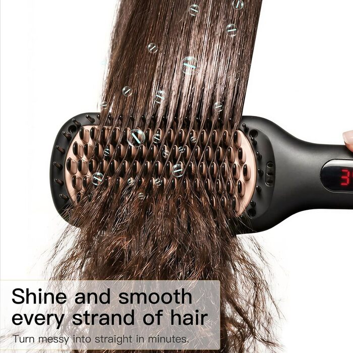 Плойка-щітка Megawise Pro Keramik з іонами - швидкий нагрів, захист від опіків, подвійна напруга, для домашнього використання (чорна)