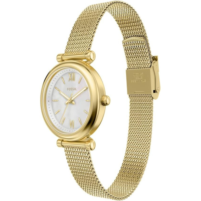 Жіночий кварцовий годинник Fossil Carlie золотистого кольору з браслетом із нержавіючої сталі (28 мм, French Blush Gold)