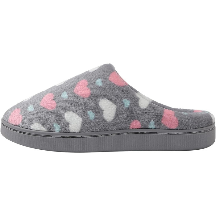 Тапочки жіночі JOMIX Winter Hausschuhe з сердечками, теплі, з плюшевою підкладкою, зручні, антиковзні, для дому, сірий світлий, 39 EU
