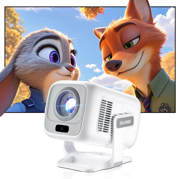Mini проєктор Salange 2026,8K з Android, WiFi 6, Bluetooth 5.4, авто-корекція Keystone, портативний, для дому та на вулицю, 270° обертання, білий (Sala260max)