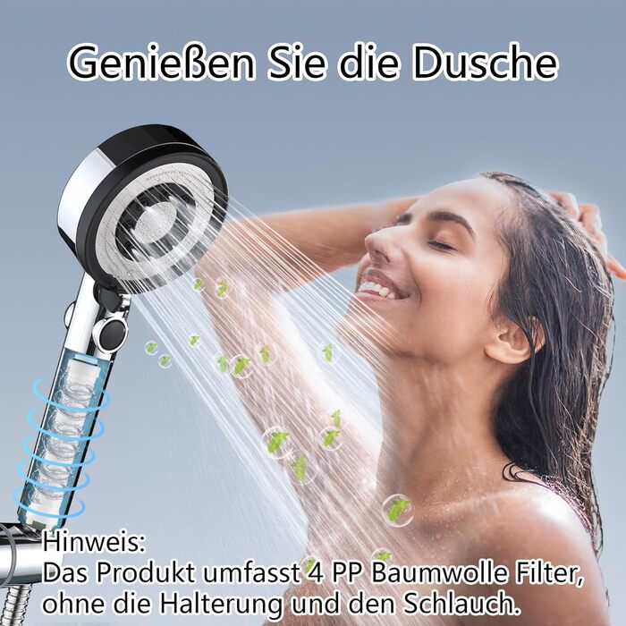 Fall Shower Head with Filter - High-Pressure Handheld Showerhead, Water-Saving with 1.5M Hose, Shower Head with 5 Spray Patterns and Stop Function, Shower Head with Hose, Chrome