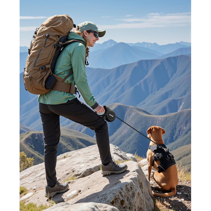 Рулетка для собак Pecute 8м, бісостійка, з набором для збору відходів, 360° антизаплутування, для собак середніх та великих (15-50кг), зелена