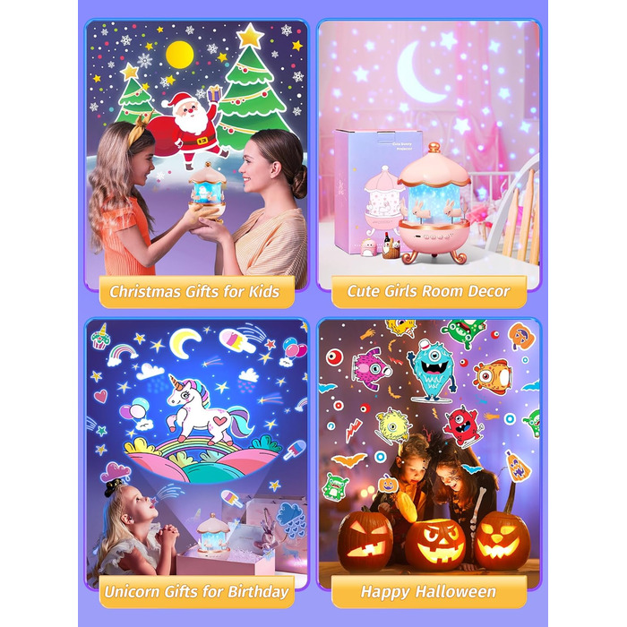 Star Projector for Kids with 15 Films, Music Box for Baby Girls with 10 Songs, 7-Color Night Light for Children, Star Projector Baby Gift for Girls, Kids Room Decoration