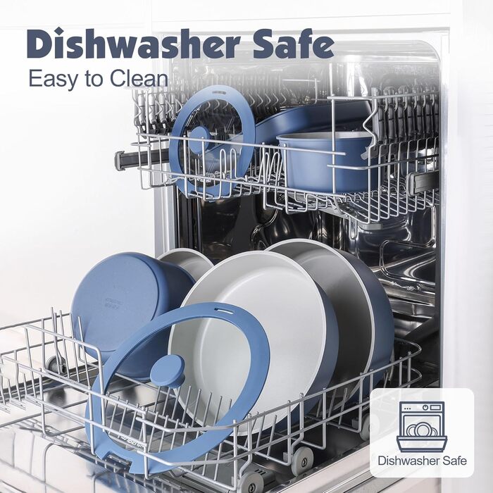 Набір посуду SENSARTE з керамічним покриттям, 17 предметів, антипригарний, знімні ручки, для всіх типів плит, безпечний, сумісний з посудомийною машиною та духовкою (Морський)