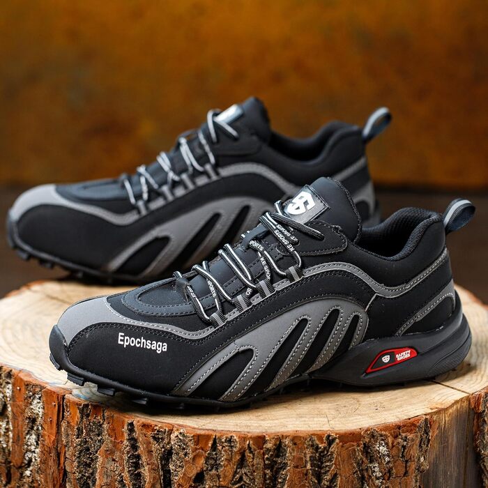 Черевики безпеки з металевим носком для чоловіків та жінок, антиковзкі робочі черевики, легкий дизайн, для будівництва, складу, промислового використання, 42 EU, чорний