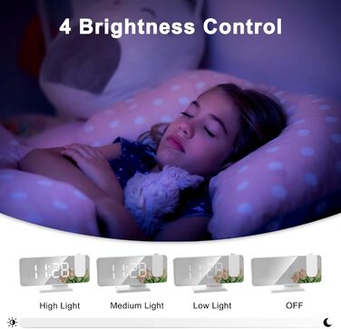 Exmate Projection Alarm Clock, Digital Alarm Clock with Projection, USB Charging Port, 7.5'' Large Mirror-LED Display, Snooze Dual-Alarm, Adjustable Brightness (White with Adapter)