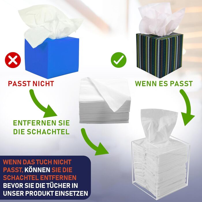 Acrylic Tissue Holder, transparent tissue box for cosmetic tissues, napkins, and lint-free cloths. Perfect for bathrooms, desks, workspaces, and vanity tables (Square, Clear)