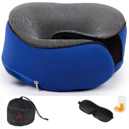 Подушка для шиї у літак, Memory Foam, доросла, регульована, компактна, ергономічна, сіра (блакитна)