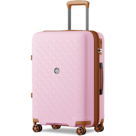 Чемодан KONO великий з підстаканником, жорсткий, легкий, з поліпропілену, розширюваний, на 4 колесах, з TSA замком, чорний/коричневий (рожевий/коричневий, XL)