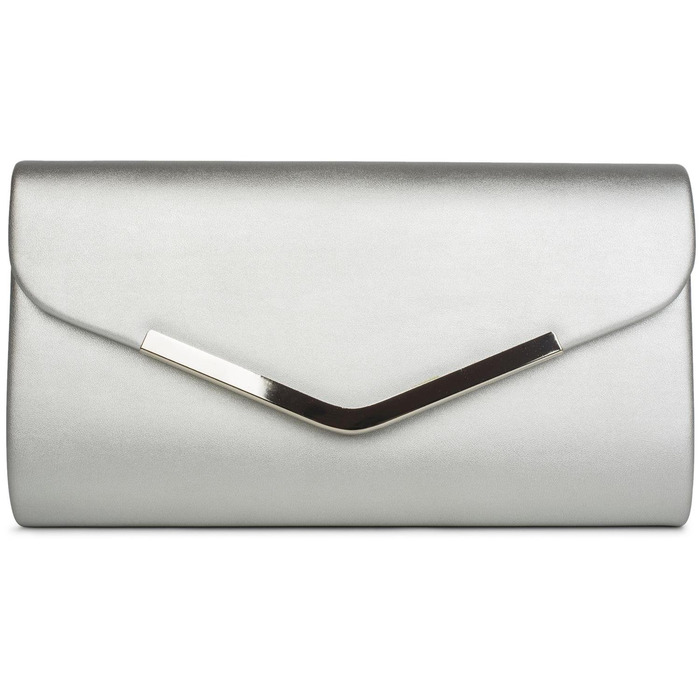 Клатч жіночий styleBREAKER срібний: вечірня сумочка-конверт з металевою оздобою та знімним ланцюжком 26x5.5x14.5 см