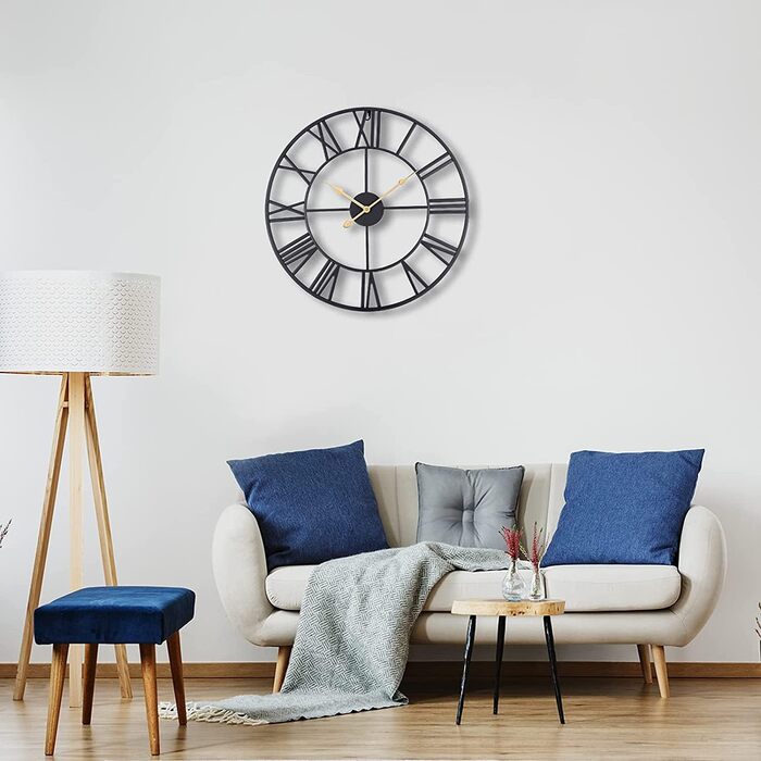 ACCSHINE Wall Clock Large No Tick Noise Silent Roman Numeral Quartz Battery Operated Wall Clock Easy to Read for Rooms Home Kitchen Bedroom Office School (Black+gold, 40cm)